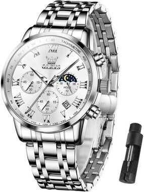 Olevs Men's Silver Multifunction Waterproof Luminous Chronograph Wrist Watch